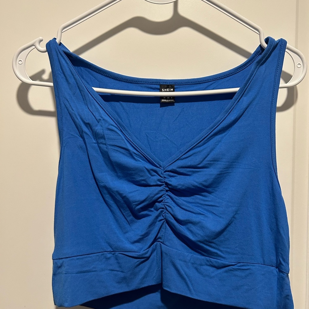 SHEIN Blue Cropped Ruched Tank Top And Skirt Set Maternity Set